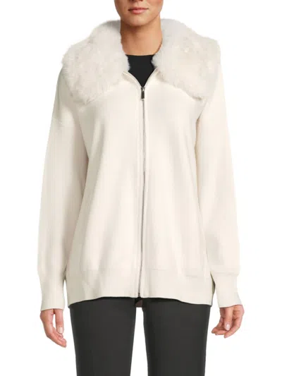 Saks Fifth Avenue Women's Faux Fur Collar Cardigan In Frost White