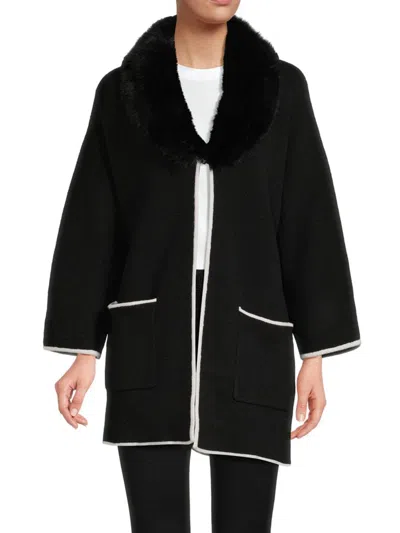 Saks Fifth Avenue Women's Faux Fur Collar Jacket In Black Combo