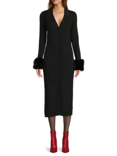 Saks Fifth Avenue Women's Faux Fur Cuff Maxi Sweater Dress In Black