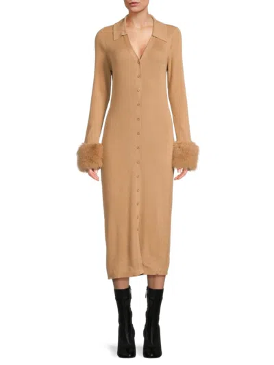 Saks Fifth Avenue Women's Faux Fur Cuff Maxi Sweater Dress In Hazelnut