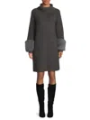 Saks Fifth Avenue Women's Faux Fur-cuff Mini Sweater Dress In Pewter