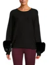 Saks Fifth Avenue Women's Faux Fur Cuff Sweater In Black