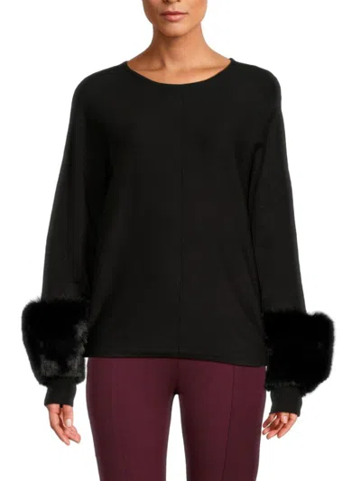 Saks Fifth Avenue Women's Faux Fur Cuff Sweater In Black