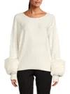 Saks Fifth Avenue Women's Faux Fur Cuff Sweater In Frost White