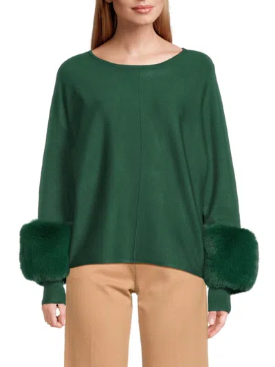 Saks Fifth Avenue Women's Faux Fur Cuff Sweater In Jade