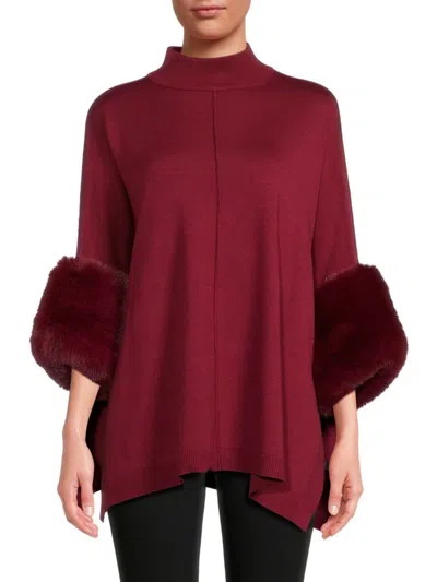 Saks Fifth Avenue Women's Faux Fur Cuffs Sweater In Cabernet