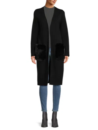 Saks Fifth Avenue Women's Faux Fur Pocket Cardigan In Black