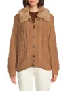 Saks Fifth Avenue Women's Faux-fur-trim Cable-knit Cardigan In Brown