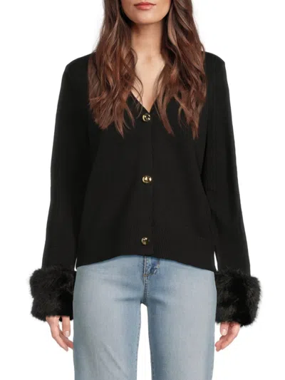 Saks Fifth Avenue Women's Faux-fur-trim Cardigan In Black