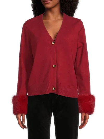 Saks Fifth Avenue Women's Faux-fur-trim Cardigan In Burgundy
