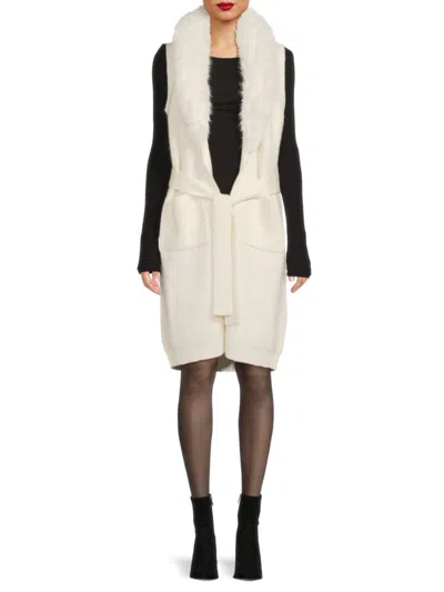 Saks Fifth Avenue Women's Faux-fur-trim Longline Cardigan In Neutral