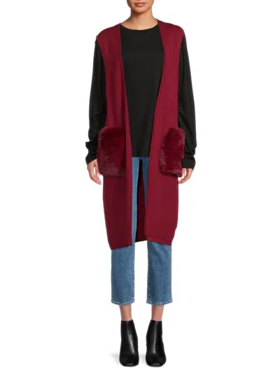 Saks Fifth Avenue Women's Faux Fur Trim Open Front Cardigan In Cabernet