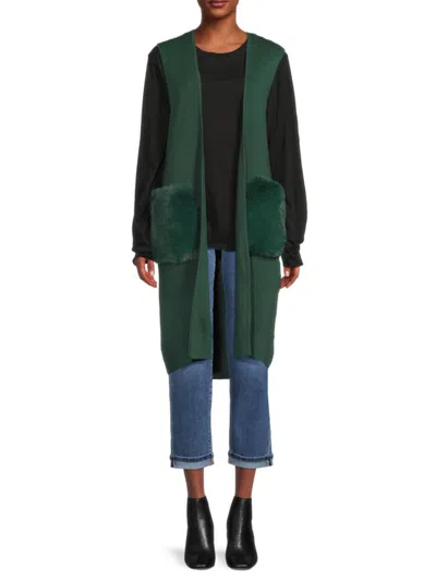 Saks Fifth Avenue Women's Faux Fur Trim Open Front Cardigan In Jade