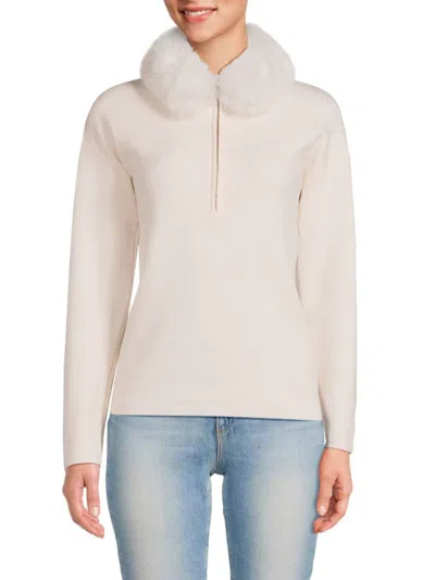 Saks Fifth Avenue Women's Faux Fur Trim Pullover In Frost White