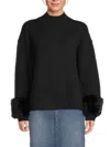 Saks Fifth Avenue Women's Faux-fur-trim Sweater In Black