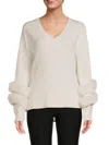 Saks Fifth Avenue Women's Faux Fur Trim Sweater In Frost White