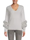 Saks Fifth Avenue Women's Faux Fur Trim Sweater In Glacier Grey