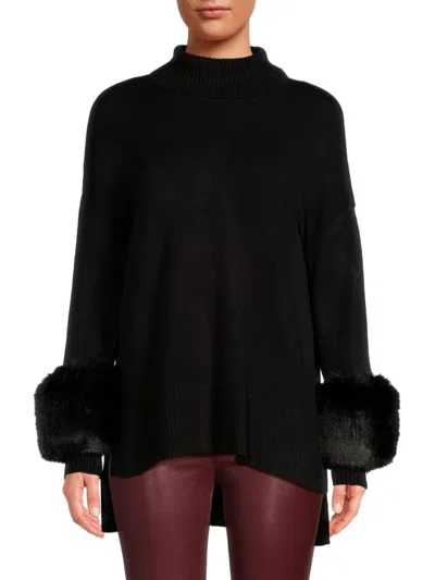 Saks Fifth Avenue Women's Faux Fur Trim Turtleneck Sweater In Black