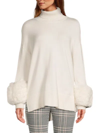 Saks Fifth Avenue Women's Faux Fur Trim Turtleneck Sweater In Eclipse