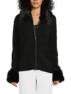 Saks Fifth Avenue Women's Faux-fur-trim Zip-up Cardigan In Black