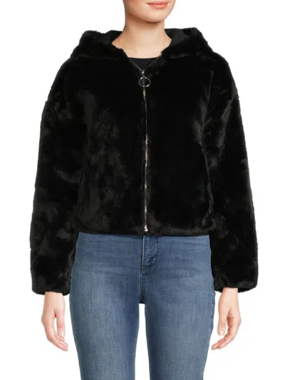 Saks Fifth Avenue Women's Faux Fur Zip Hoodie In Black