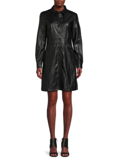 Saks Fifth Avenue Women's Faux Leather Mini Coat Dress In Black