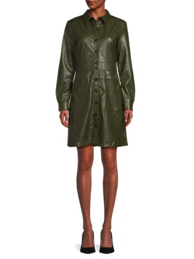 Saks Fifth Avenue Women's Faux Leather Mini Coat Dress In Olive