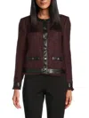 Saks Fifth Avenue Women's Faux Leather-trim Tweed Jacket In Brown
