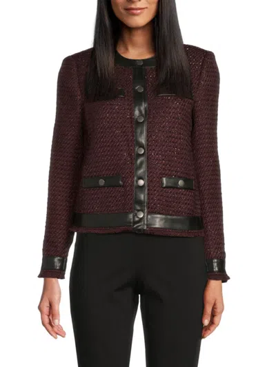 Saks Fifth Avenue Women's Faux Leather-trim Tweed Jacket In Brown