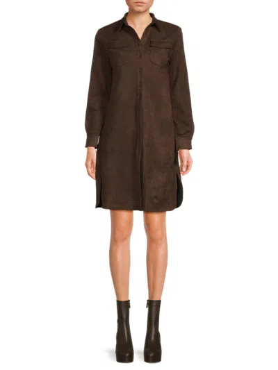 Saks Fifth Avenue Women's Faux Suede Button-front Shirtdress In Brown