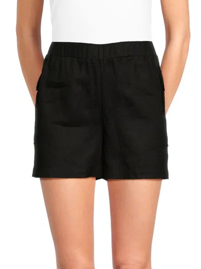 Saks Fifth Avenue Women's Flat Front 100% Linen Shorts In Black