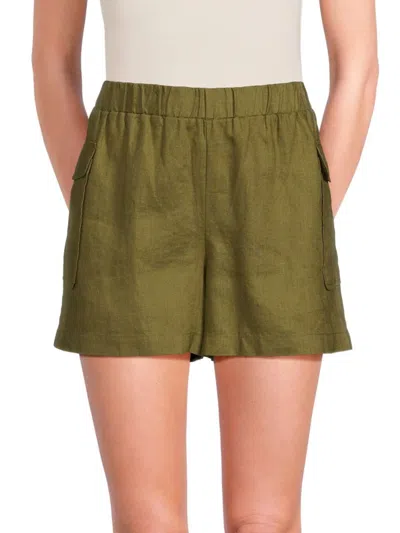 Saks Fifth Avenue Women's Flat Front 100% Linen Shorts In Olive