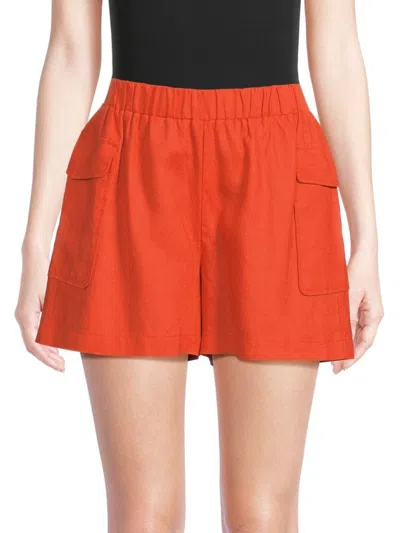 Saks Fifth Avenue Women's Flat Front 100% Linen Shorts In Tangerine