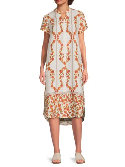 Saks Fifth Avenue Women's Floral 100% Linen Midi Shirtdress