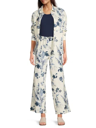 Saks Fifth Avenue Women's Floral 100% Linen Oversized Shirt