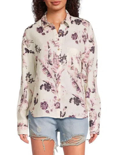 Saks Fifth Avenue Women's Floral 100% Linen Oversized Shirt