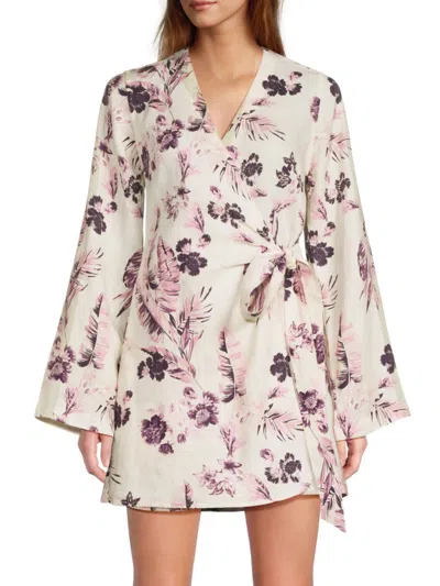 Saks Fifth Avenue Women's Floral 100% Linen Wrap Minidress