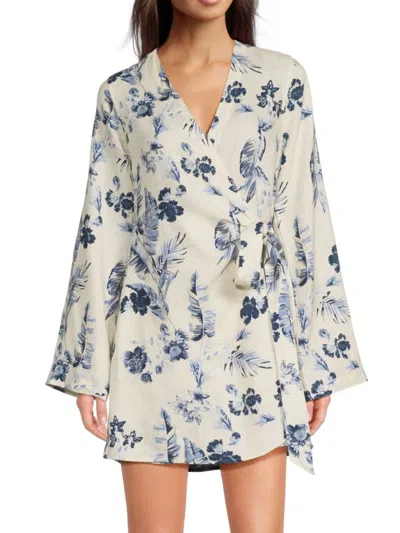 Saks Fifth Avenue Women's Floral 100% Linen Wrap Minidress