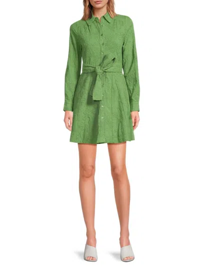 Saks Fifth Avenue Women's Floral Cotton Belted Mini Shirtdress In Pasture Green