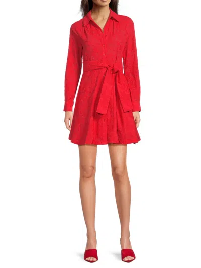 Saks Fifth Avenue Women's Floral Cotton Belted Mini Shirtdress In Vibrant Red