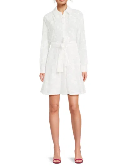 Saks Fifth Avenue Women's Floral Cotton Belted Mini Shirtdress In White
