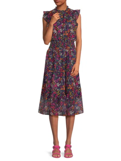 Saks Fifth Avenue Women's Floral Flutter Sleeve Midi Dress In Navy Multi