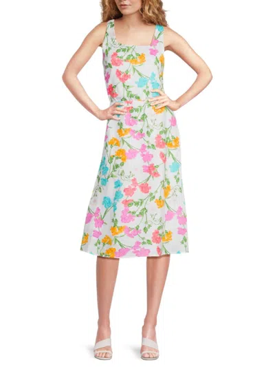 Saks Fifth Avenue Women's Floral Linen Sleeveless Bodice Midi-dress