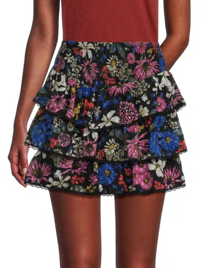 Saks Fifth Avenue Women's Floral Tiered Mini Skirt In Black Multi