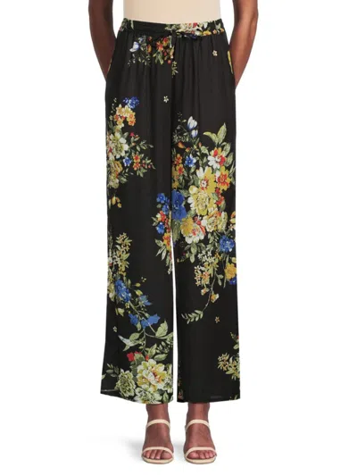 Saks Fifth Avenue Women's Floral Wide Leg Pants In Black Floral