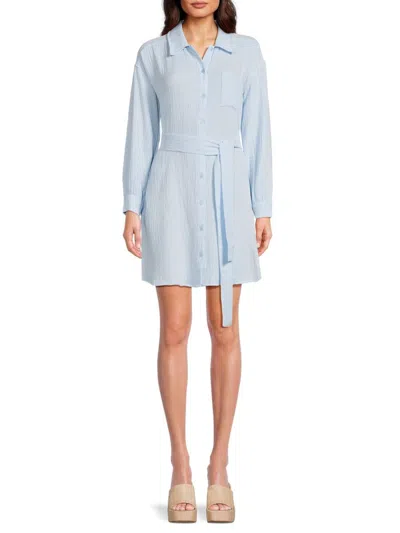 Saks Fifth Avenue Women's Gauze Belted Mini Shirtdress In Light Blue