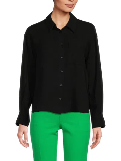 Saks Fifth Avenue Women's Gauze Long Sleeve Button Down Shirt In Black
