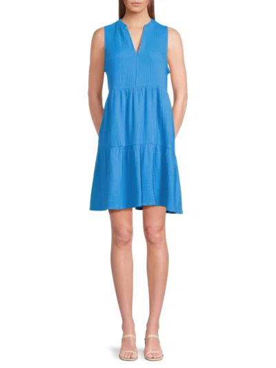 Saks Fifth Avenue Women's Gauze Split V-neck Mini Dress In Azure Blue