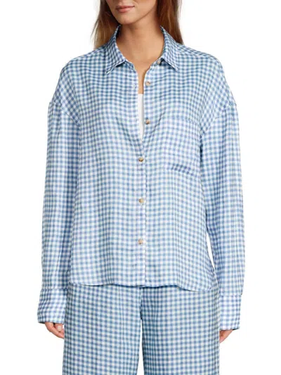Saks Fifth Avenue Women's Gingham Check 100% Linen Oversized Shirt In Blue