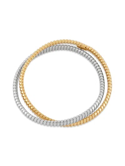 Saks Fifth Avenue Women's Gos 18k Goldplated Sterling Silver & Silver Double Row Bracelet